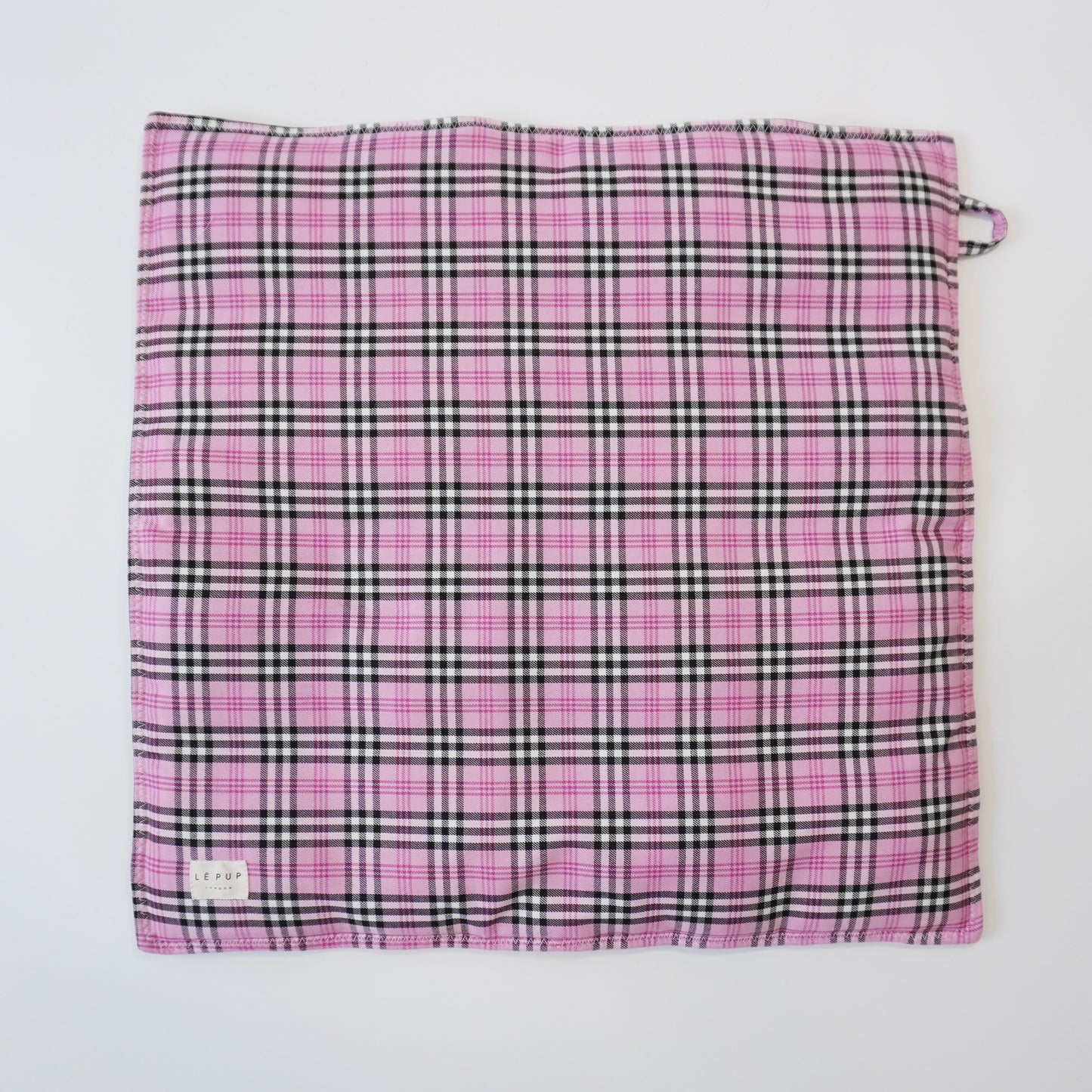 Pink tartan pet travel mat in pink tartan in large size by LE PUP.