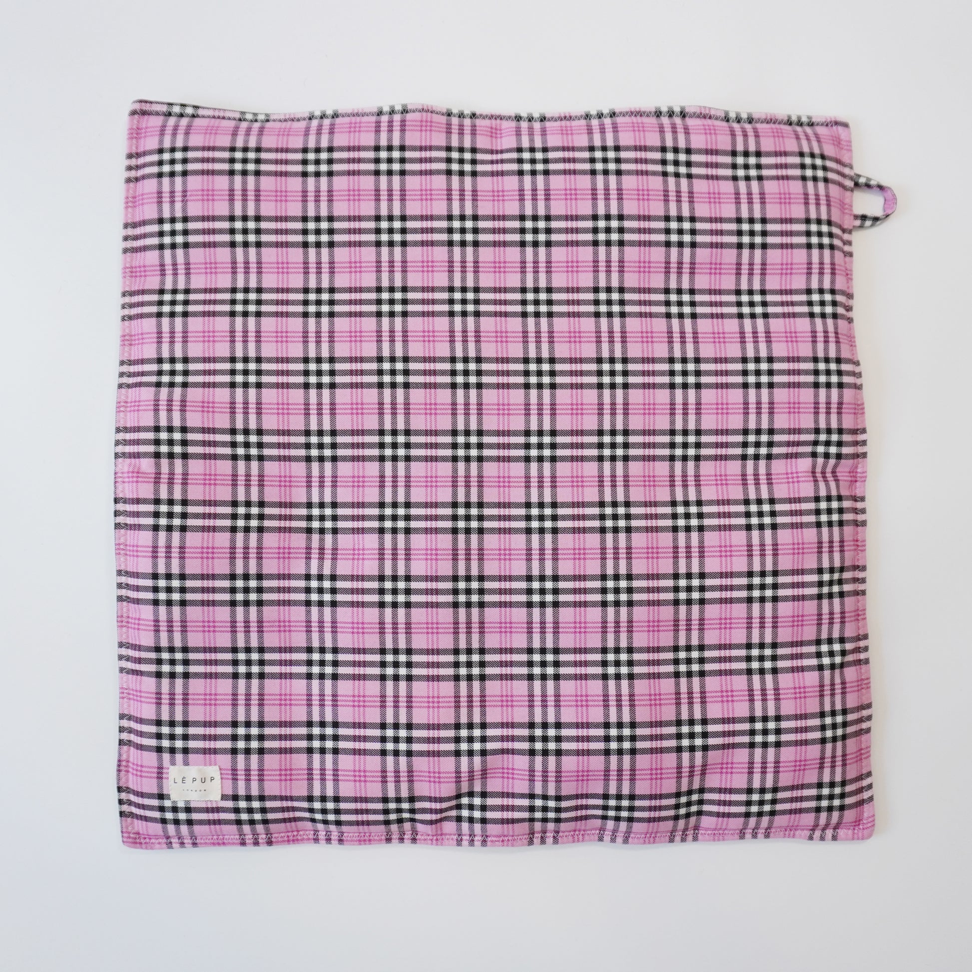 Pink tartan pet travel mat in pink tartan in large size by LE PUP.