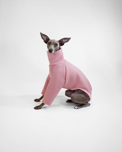Dog wearing a pink wool-look jumper