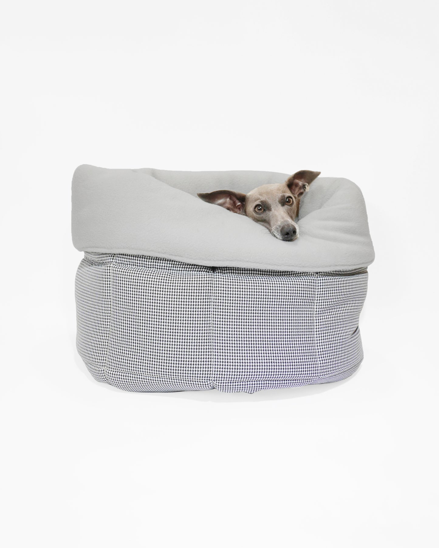 Luxury dog snuggle bed dogtooth UK by LE PUP.
