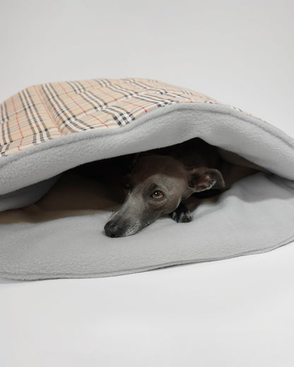 Pet snuggle sack laid down with Italian greyhound  resting inside by LE PUP.