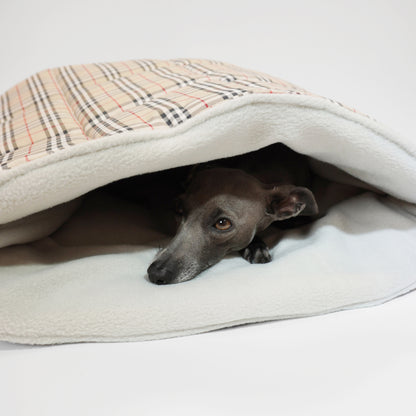 Pet snuggle sack laid down with Italian greyhound  resting inside by LE PUP.