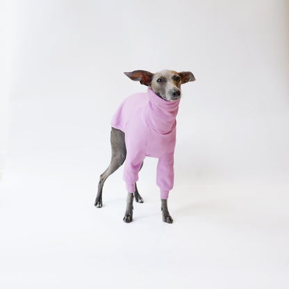 Front Shot of Lilac fleece jumper for sighthounds made from eco-friendly oeko-tex fleece sweatshirt by LÈ PUP. 