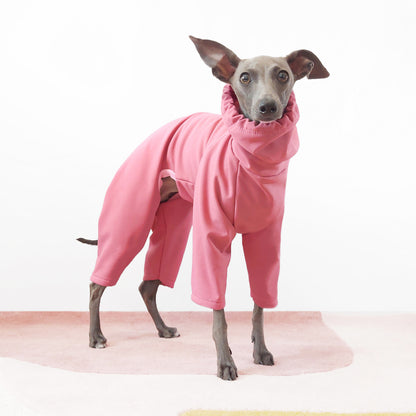 Italian greyhound and whippet waterproof dusty pink dog rain coat with Back legs by LE PUP.